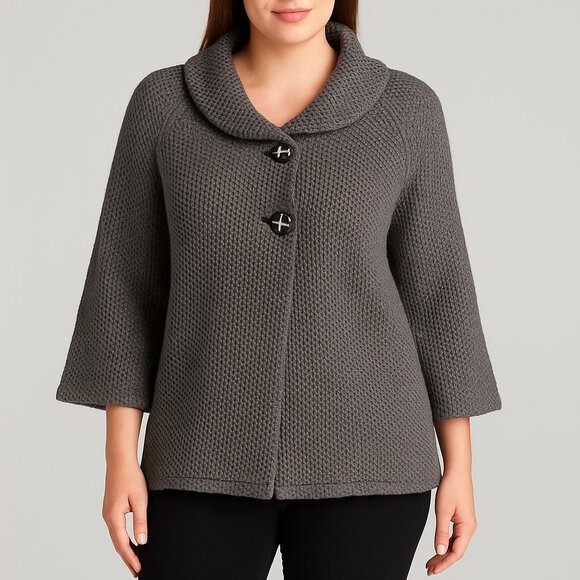 PIKO Green Earth Fashion Gray Waffle Knit Sweater Coat | Size Small | Toggle But - Picture 1 of 12